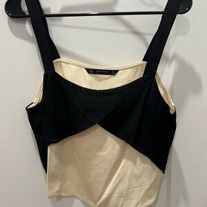 Zara Black and Cream Sleeveless Top